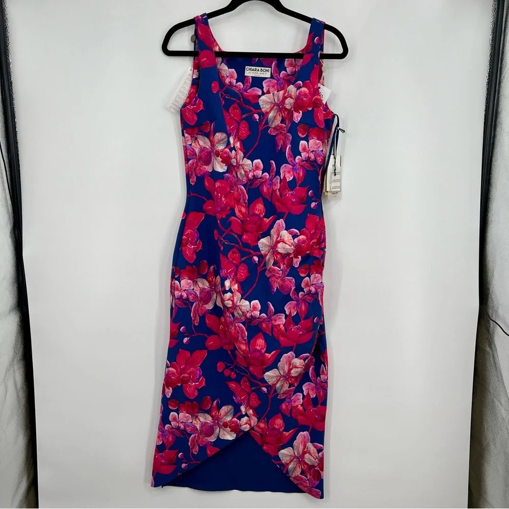 NWT Chiara Boni Sleeveless Bodycon Knee Wedding Mini Dress Cocktail Floral 48 12 - Picture 3 of 10